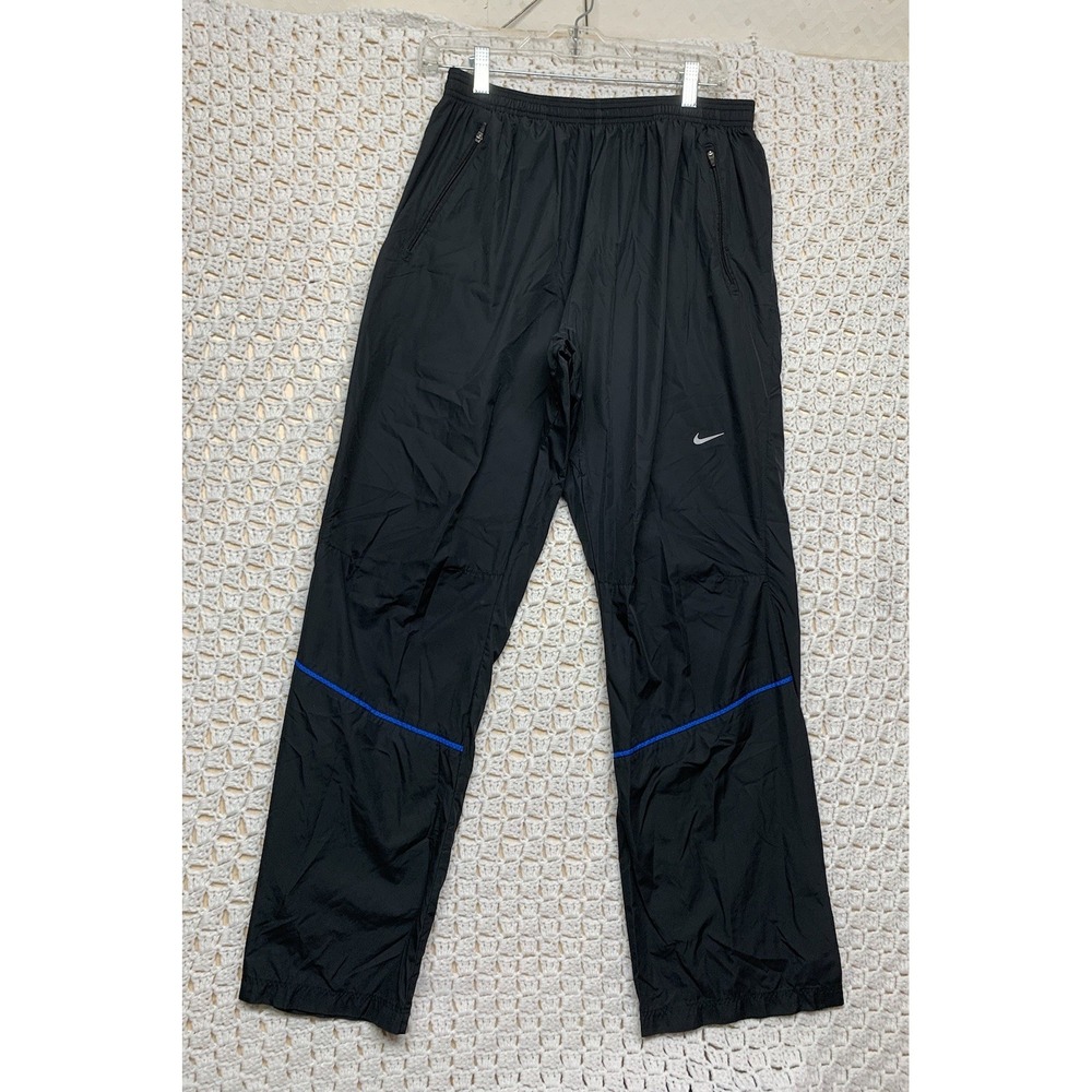 Nike Track Water Windbreaker Pants Men Sz L Black Running Activewear Zip Ankle